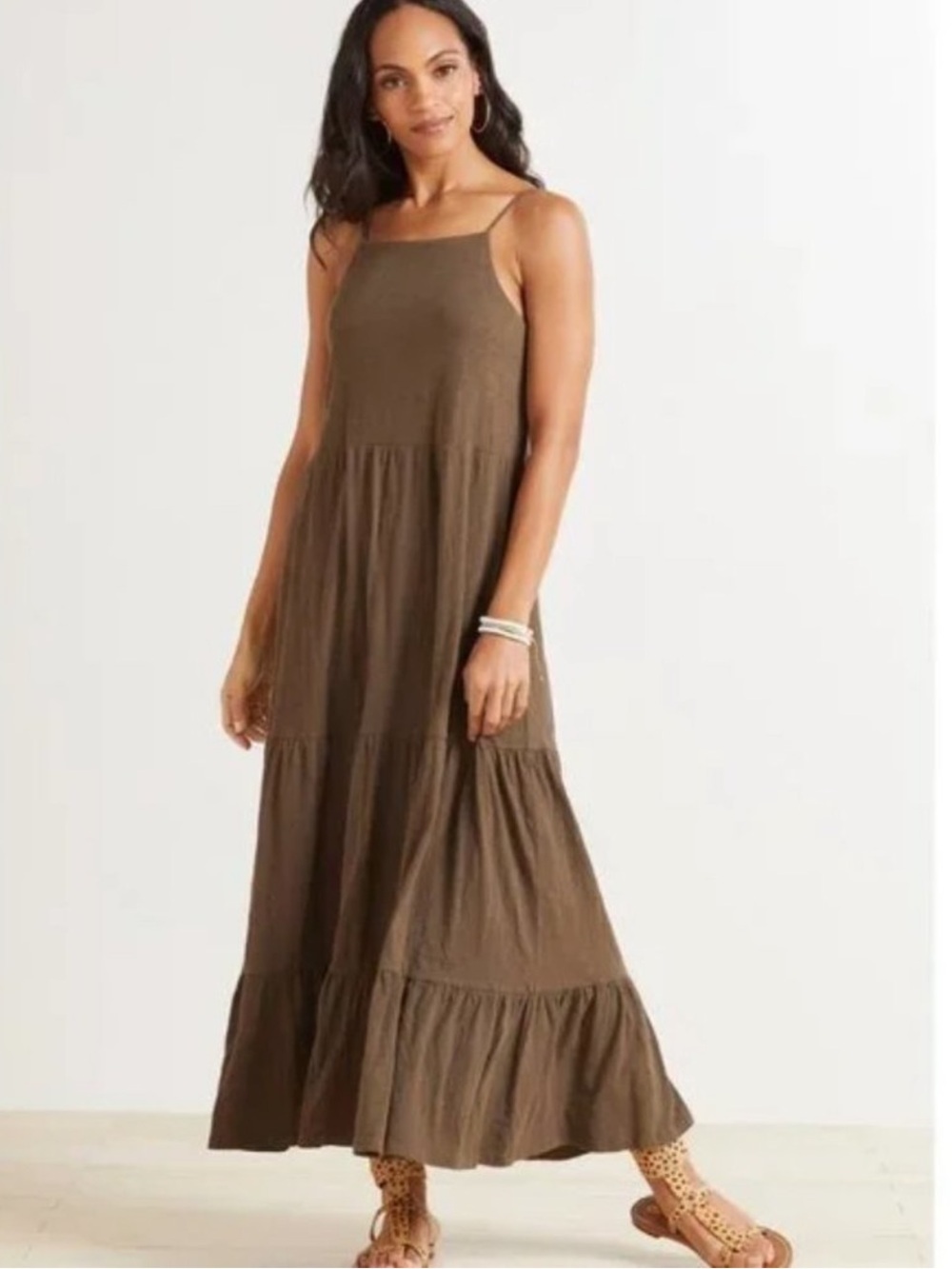 Z Supply Rory Tiered Slub Maxi Dress Olive GreenSize Large NWT 100% Cotton Comfy - Picture 2 of 10